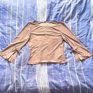 Tan Ribbon Slit Sleeve Blouse Top [Size S] 🧡